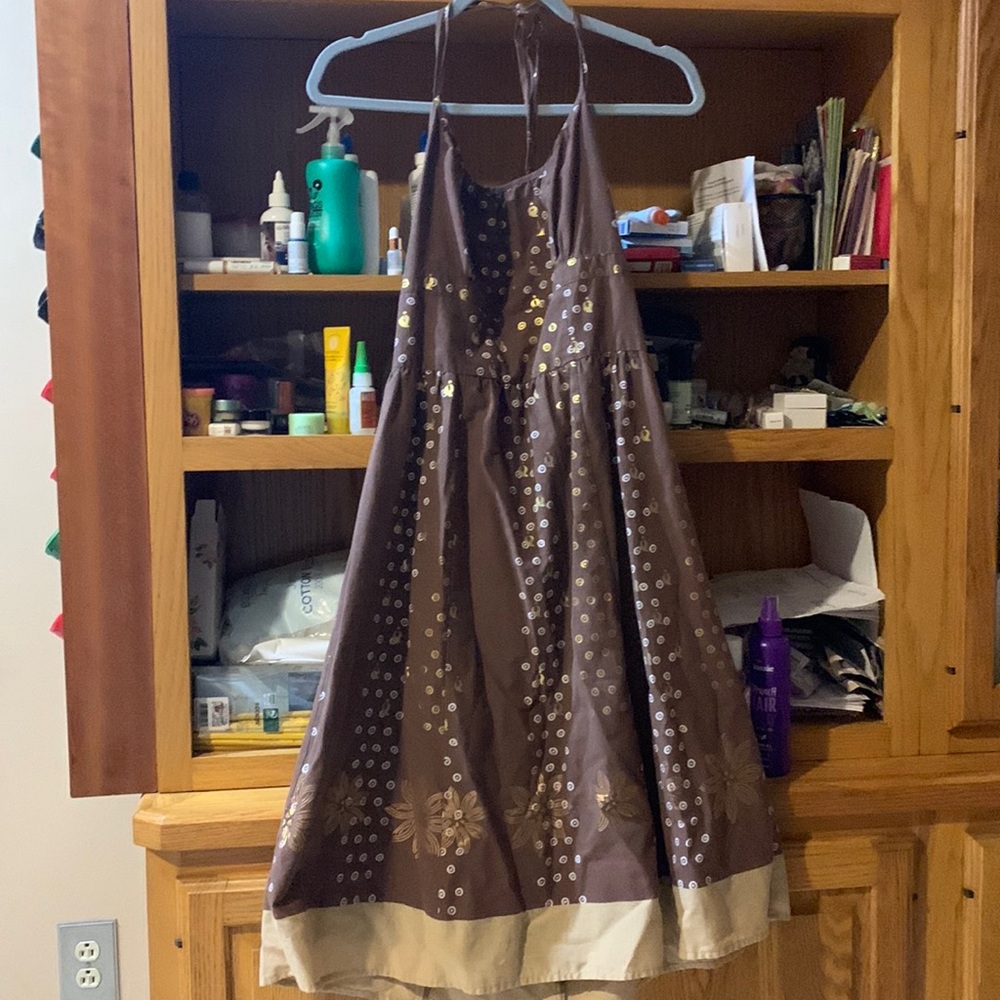 Ann Taylor loft dress 100 % cotton lining beautiful summer halter dress size 8